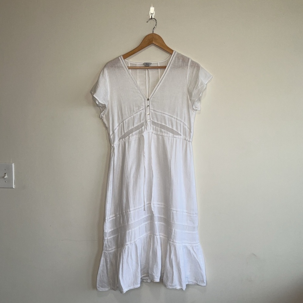 Rails White Kiki Midi Dress Linen Blend V-Neck Button Front Boho Clean Summer - Picture 3 of 9